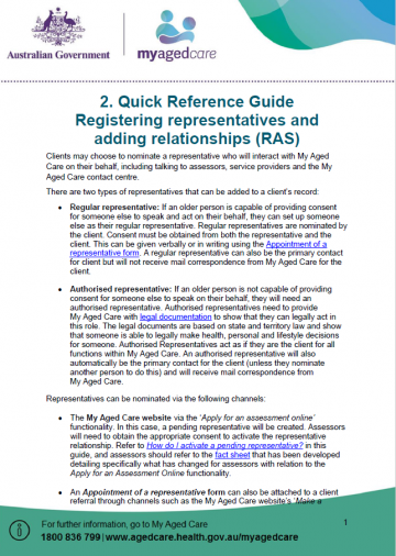 Cover image for Quick reference guide 2 - registering representatives and adding relationships (RAS)