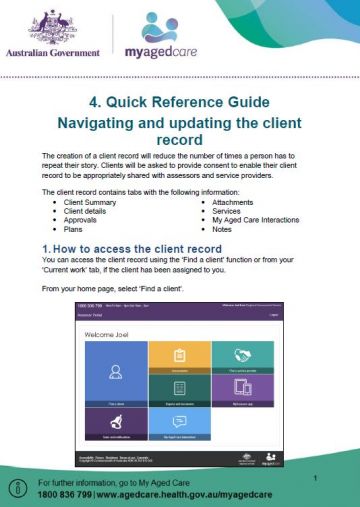Cover image for My Aged Care quick reference guide 4 – Navigating and updating the client record (ACAT)
