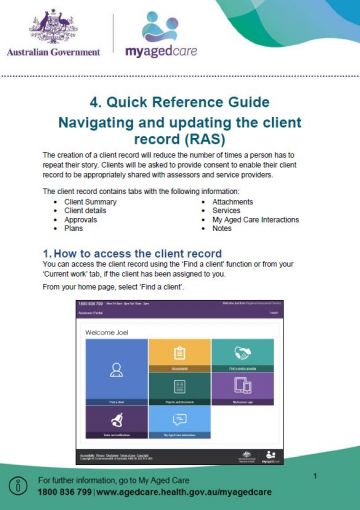Cover image for My Aged Care quick reference guide 4 – Navigating and updating the client record (RAS)