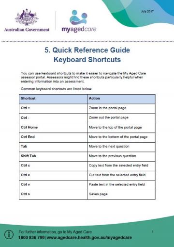 Cover image for My Aged Care quick reference guide 5 – Keyboard shortcuts (ACAT)
