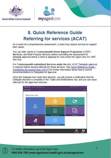 Cover image for My Aged Care quick reference guide 8 – Referring for services (ACAT)