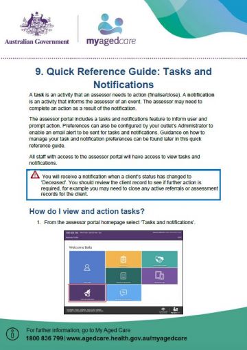 Cover image for My Aged Care quick reference guide 9 – Tasks and notifications (RAS)