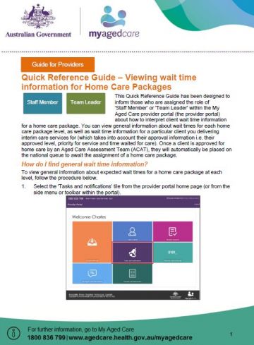 Cover image for My Aged Care quick reference guide – Viewing wait time information for Home Care Packages