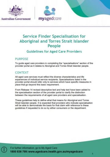 Cover image for My Aged Care – Service Finder Specialisation for Aboriginal and Torres Strait Islander People: Guidelines for Service Providers
