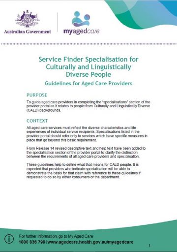 Cover image for My Aged Care – Service finder specialisation for culturally and linguistically diverse people: guidelines for service providers