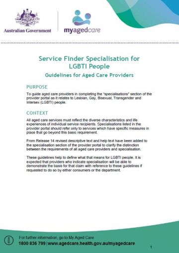 Cover image for My Aged Care – Service finder specialisation for LGBTI people: guidelines for service providers