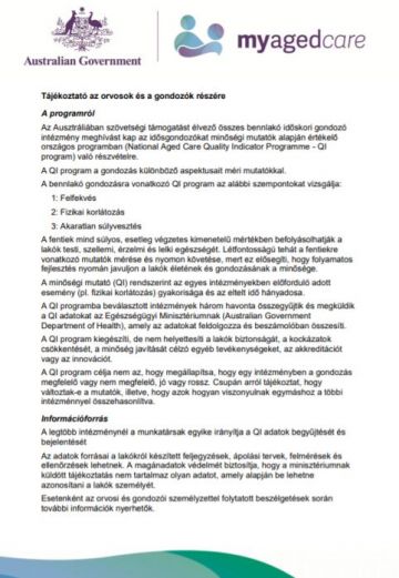 Cover image for Quality Indicators in Residential Aged Care for Clinical and Care Team Hungarian