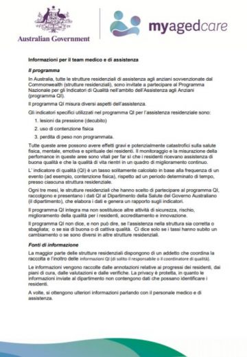Cover image for Quality Indicators in Residential Aged Care for Clinical and Care Team Italian