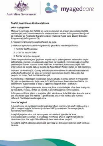 Cover image for Quality Indicators in Residential Aged Care for Clinical and Care Team Maltese