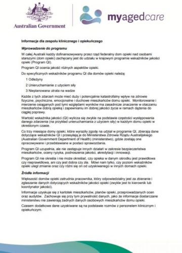 Cover image for Quality Indicators in Residential Aged Care for Clinical and Care Team Polish