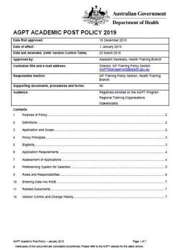 Cover image for AGPT Academic Posts Policy 2019