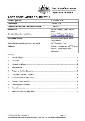 Cover image for AGPT Program Complaints Policy 2019