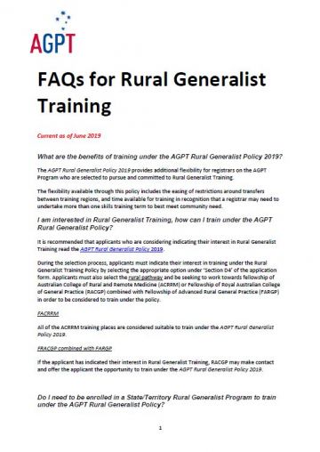 Cover image for AGPT Program - FAQs for Rural Generalist Training