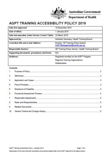 Cover image for AGPT Program Training Accessibility Policy 2019