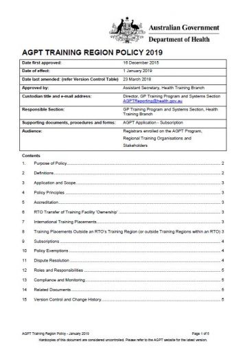 Cover image for AGPT Program Training Regions Policy 2019
