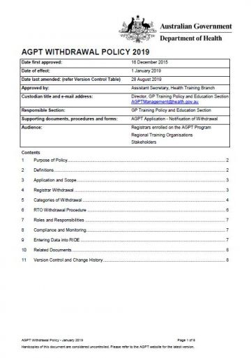 Cover image for AGPT Program Withdrawal Policy 2019