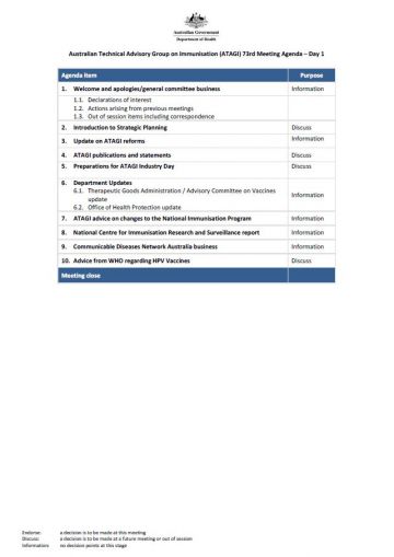 ATAGI 73rd Meeting Agenda, 20-21 February 2020