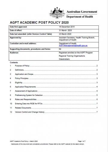 Cover image for AGPT Program Academic Posts Policy 2020