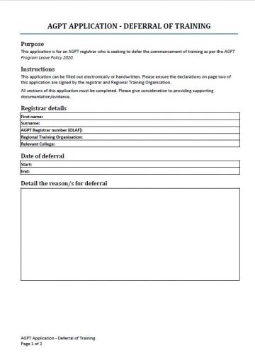 Cover image for AGPT Program Application – Deferral of Training