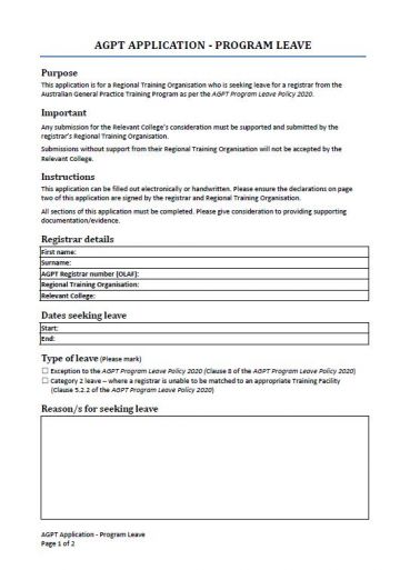Cover image for AGPT Program Application – Program Leave