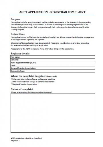 Cover image for AGPT Program Application – Registrar Complaints