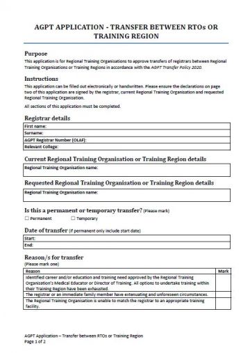 Cover image for AGPT Program Application – Transfer between RTOs or Training Regions