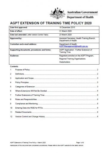 Cover image for AGPT Program Extension of Training Time Policy 2020