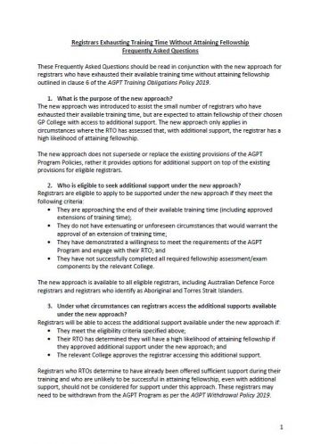Cover image for AGPT Program Registrars Exhausting Training Time Without Attaining Fellowship – Frequently Asked Questions