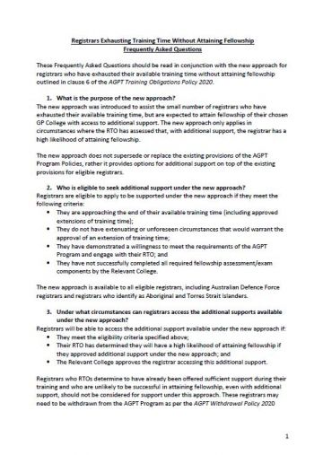 Cover image for AGPT Program Registrars Exhausting Training Time Without Attaining Fellowship – Frequently Asked Questions