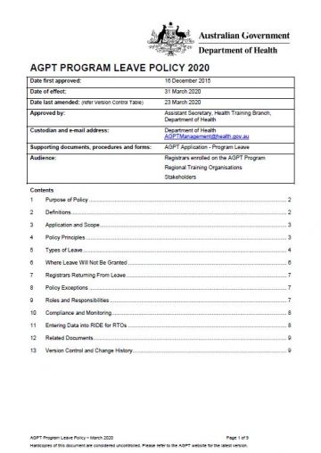 Cover image for AGPT Program Leave Policy 2020