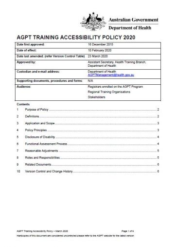 Cover image for AGPT Program Training Accessibility Policy 2020