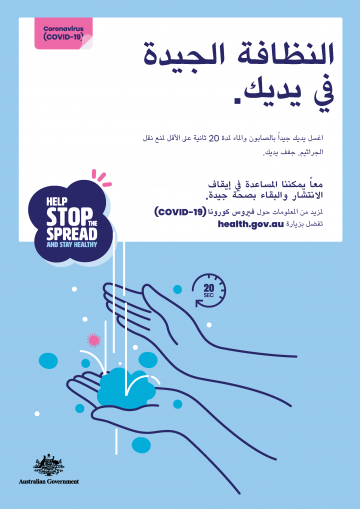 Good hygiene is in your hands poster in Arabic