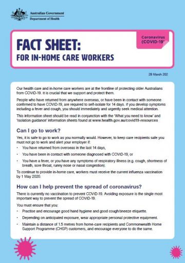 Coronavirus Covid 19 Information For In Home Care Workers