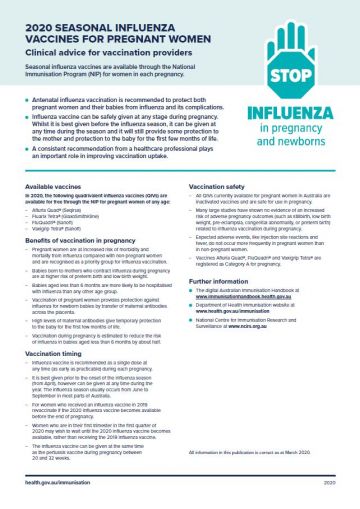 Influenza and pertussis vaccines for pregnant women – clinical advice for vaccination providers
