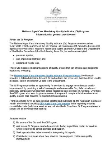 Cover image for Quality Indicators in Residential Aged Care for GPs
