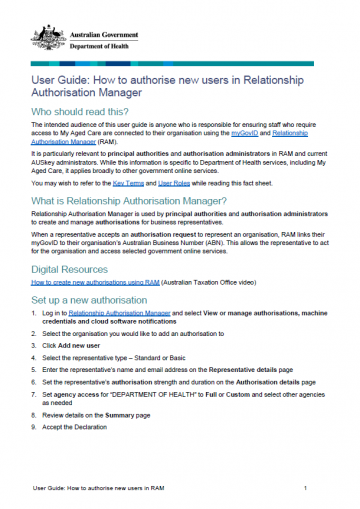 Cover image for User Guide: How to authorise new users in Relationship Authorisation Manager