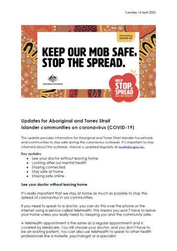 Keep our mob safe, stop the spread.