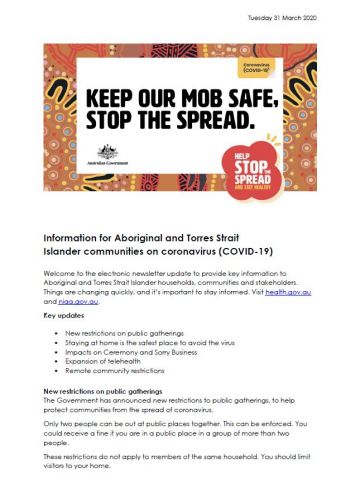 Keep our mob safe, stop the spread.