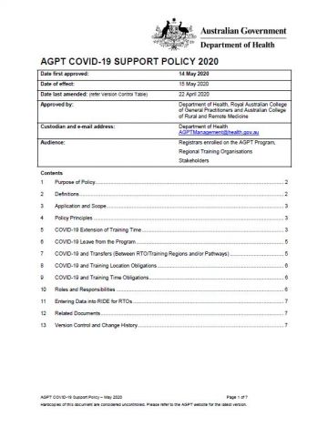Cover image for AGPT Program COVID-19 Support Policy