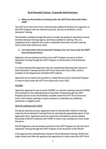 Cover image for AGPT Program Rural Generalist FAQs