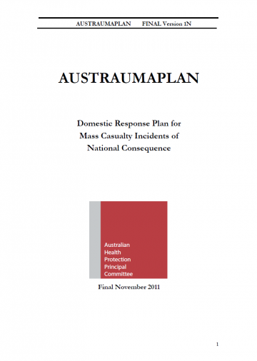 Cover image for the AUSTRAUMAPLAN – Domestic Response Plan for Mass Casualty Incidents of National Consequence.