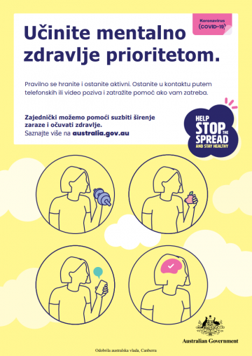 Cover image for Coronavirus (COVID-19) Učinite mentalno zdravlje prioritetom – (Make mental health a priority)