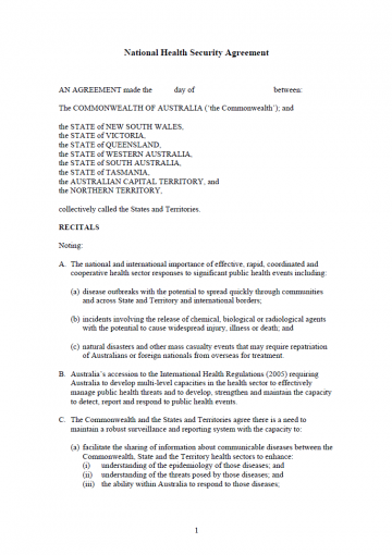 Cover image for the National Health Security Agreement.