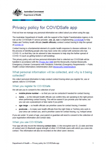 Cover image for Privacy policy for COVIDSafe app