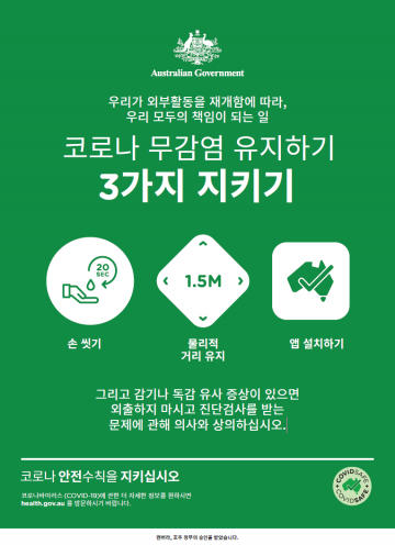 Coronavirus (COVID-19) – 코로나 무감염 유지하기 – 3가지 지키기 (Stay COVID free – do the 3)