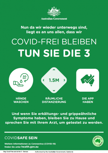 Coronavirus (COVID-19) – Covid-frei bleiben – tun sie die 3 (Stay COVID free – do the 3)