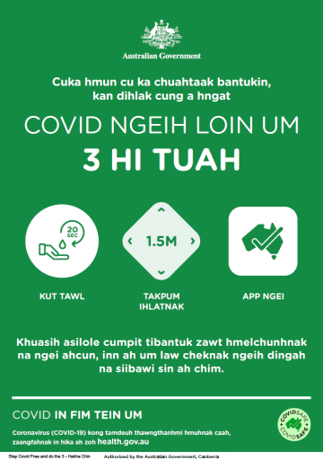 Coronavirus (COVID-19) – Covid ngeih loin um – 3 hi tuah (Stay COVID free – do the 3)