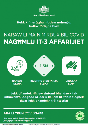 Coronavirus (COVID-19) – Naraw li ma nimirdux bil-covid – nagħmlu it-3 affarijiet (Stay COVID free – do the 3)