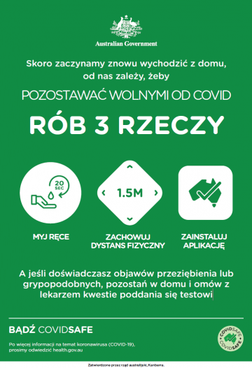 Coronavirus (COVID-19) – Pozostawać wolnymi od covid – rób 3 rzeczy (Stay COVID free – do the 3)