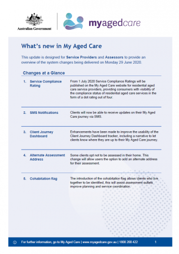 Summary of My Aged Care system changes – June 2020